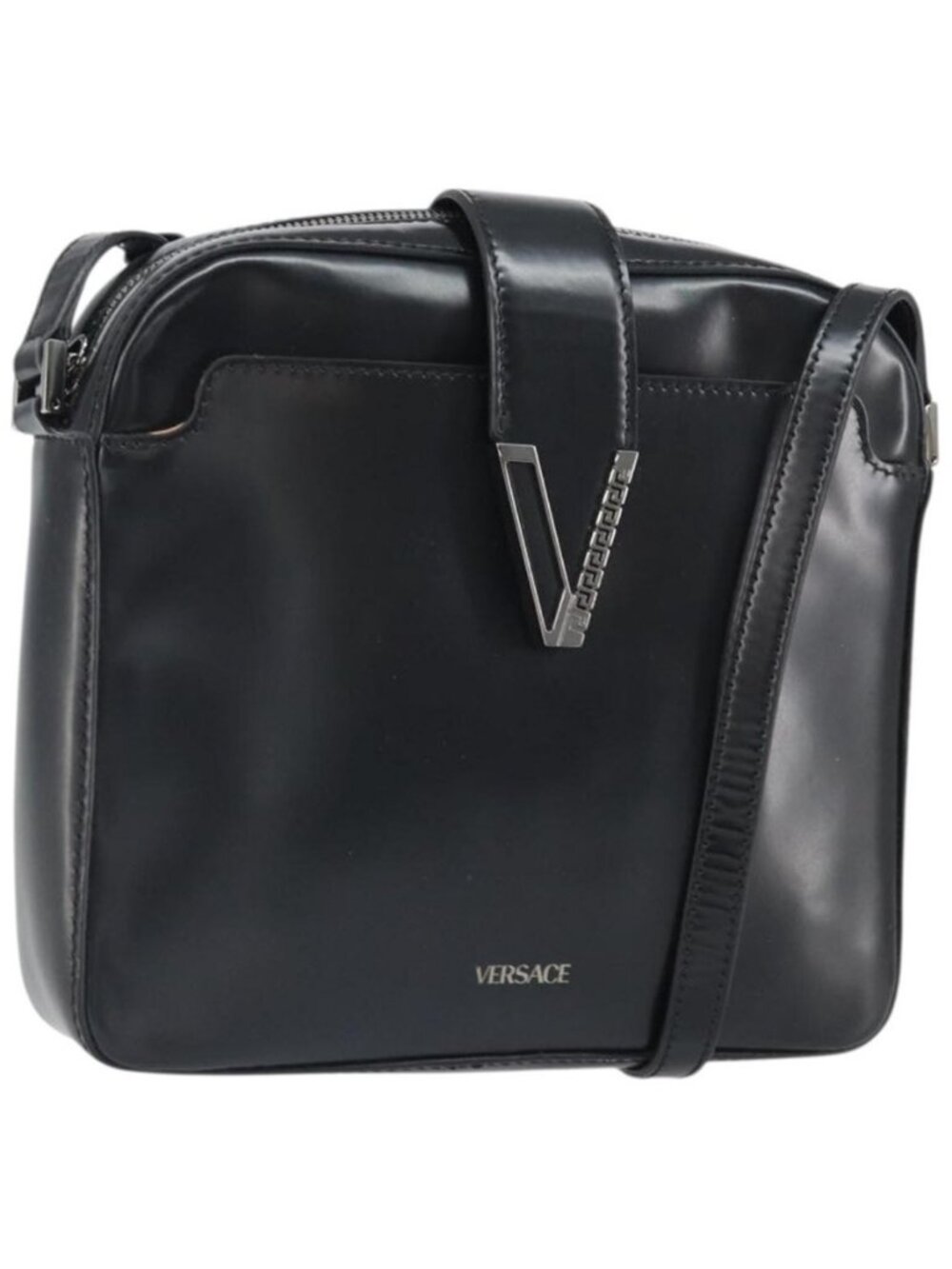 Authentic VERSACE Shoulder Bag Patent leather Black